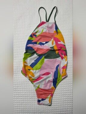 Speedo Womens Endurance Tie Back Multicolor Leaf Print One-Piece Swimsuit